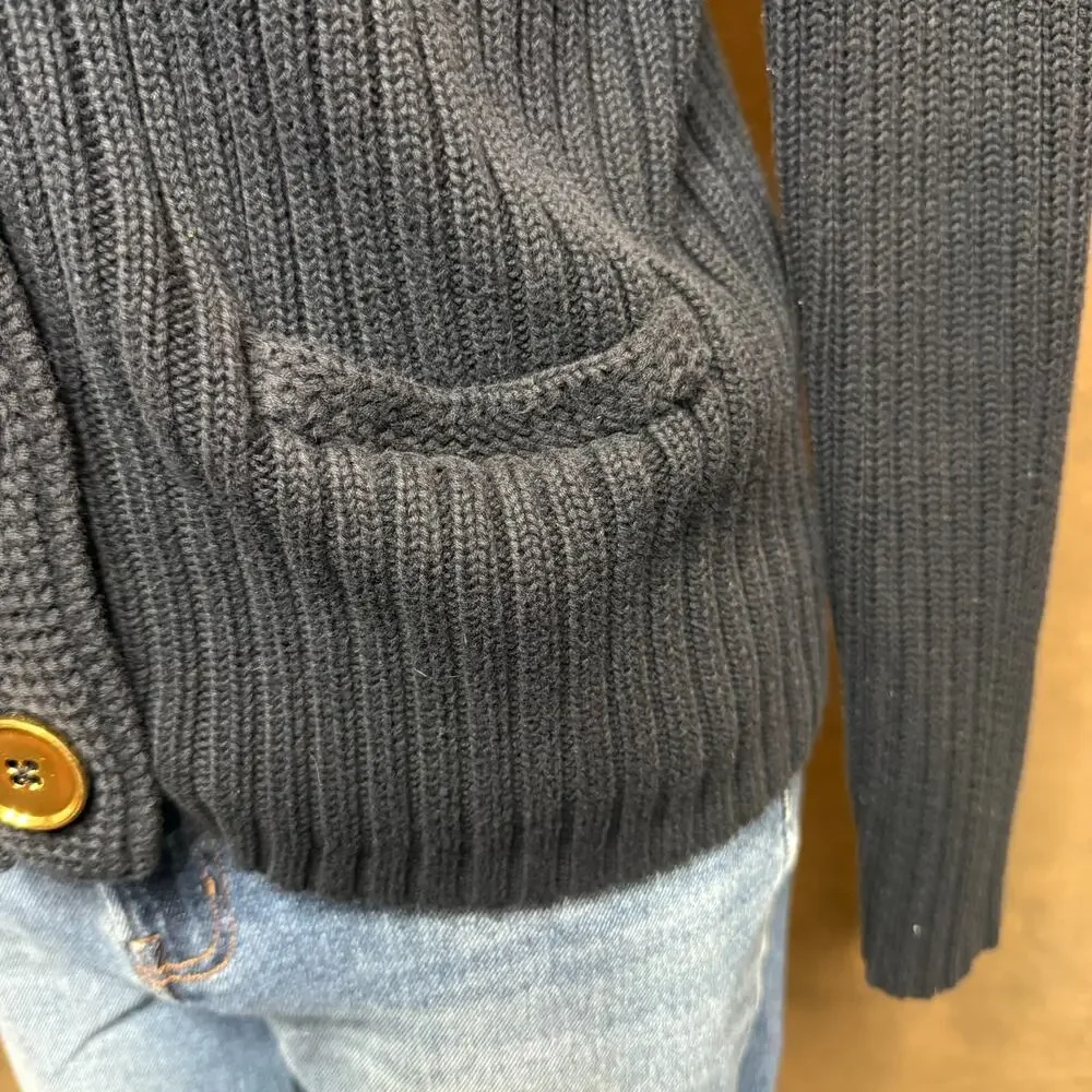 Talbots Petites Pima Cotton Rib Knit Cardigan Sweater Navy Blue Size Small